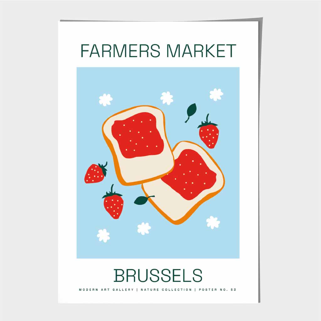 Farmers Market Blue, Red Brussels Strawberry Jam  Art Print | Wall Art Plaza