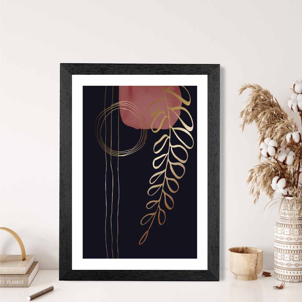 Modern Abstract Black, Pink Floral Art Print | Wall Art Plaza