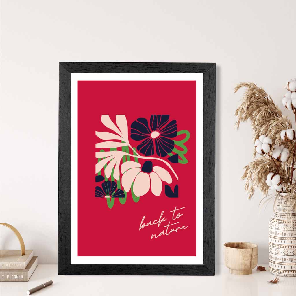 Modern Minimal Red, Black Flowers quote  Art Poster | Wall Art Plaza