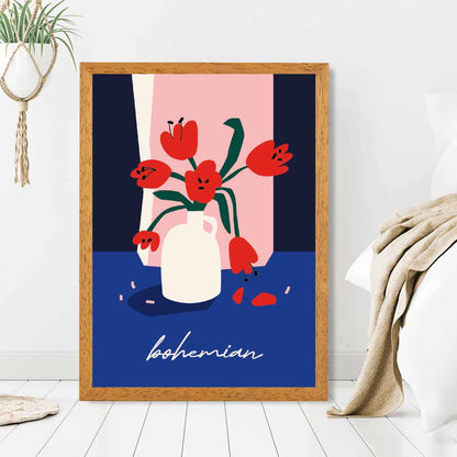 Boho Floral Blue, Colourful Lifestyle  Art Poster | Wall Art Plaza