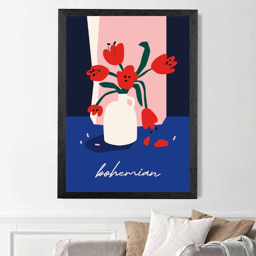 Boho Floral Blue, Colourful Lifestyle  Art Poster | Wall Art Plaza