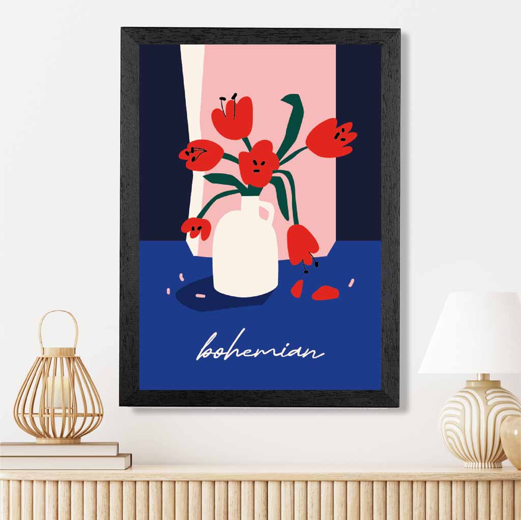 Boho Floral Blue, Colourful Lifestyle  Art Poster | Wall Art Plaza