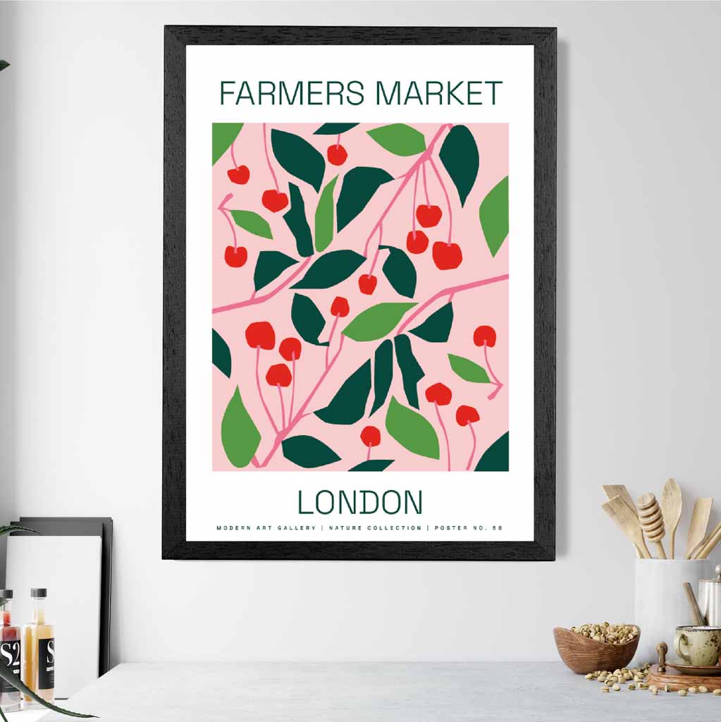 Farmers Market Pink, Green London Cherries  Art Print | Wall Art Plaza