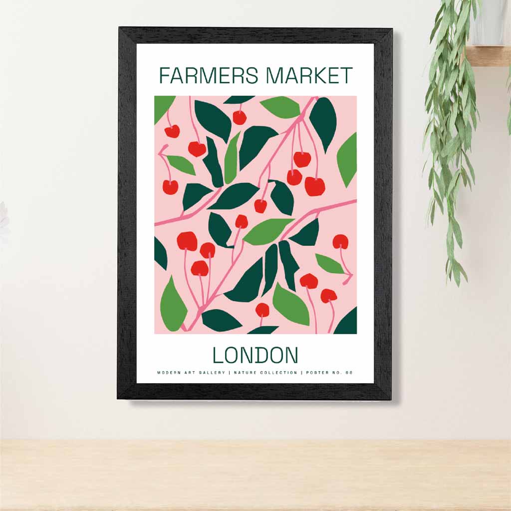 Farmers Market Pink, Green London Cherries  Art Print | Wall Art Plaza