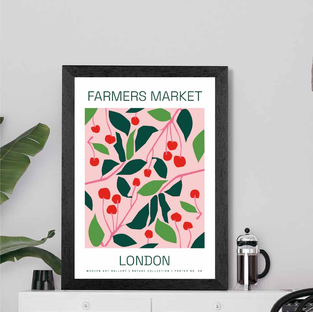 Farmers Market Pink, Green London Cherries  Art Print | Wall Art Plaza