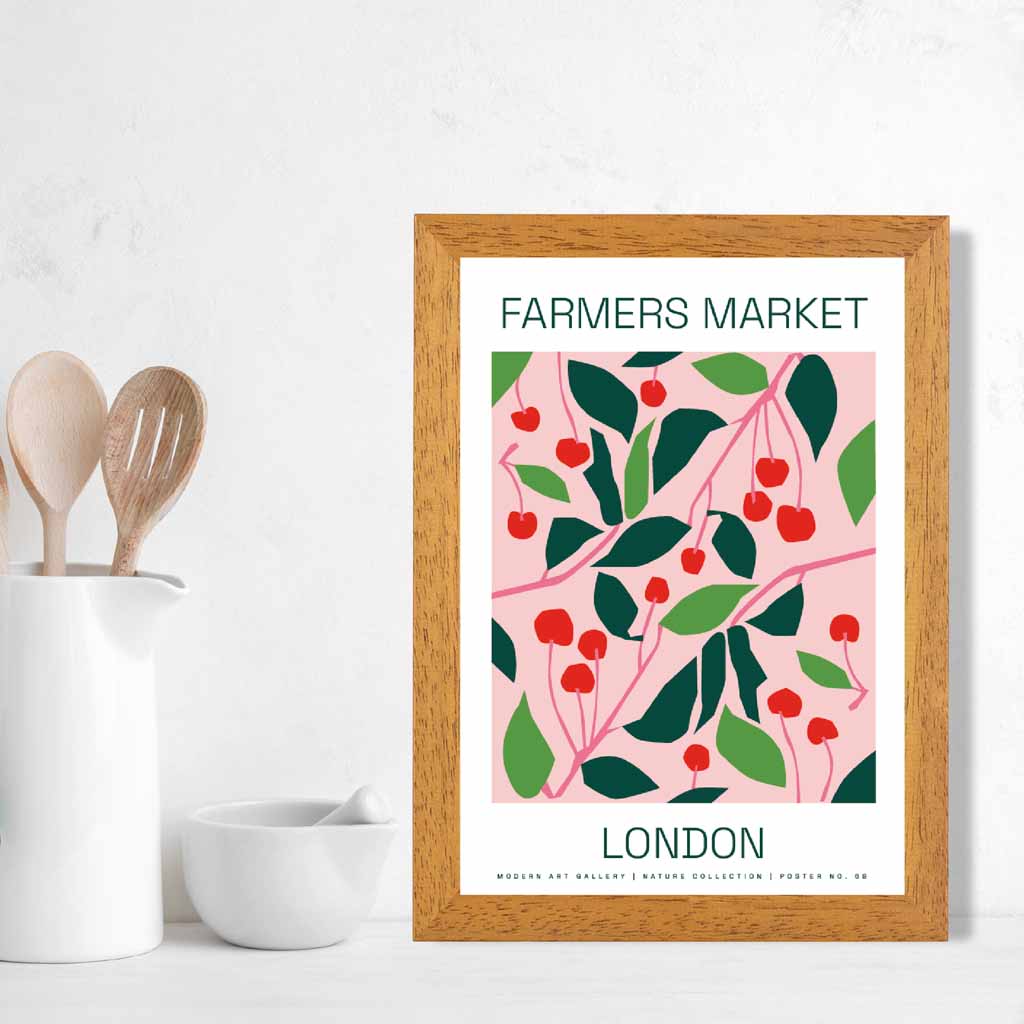 Farmers Market Pink, Green London Cherries  Art Print | Wall Art Plaza