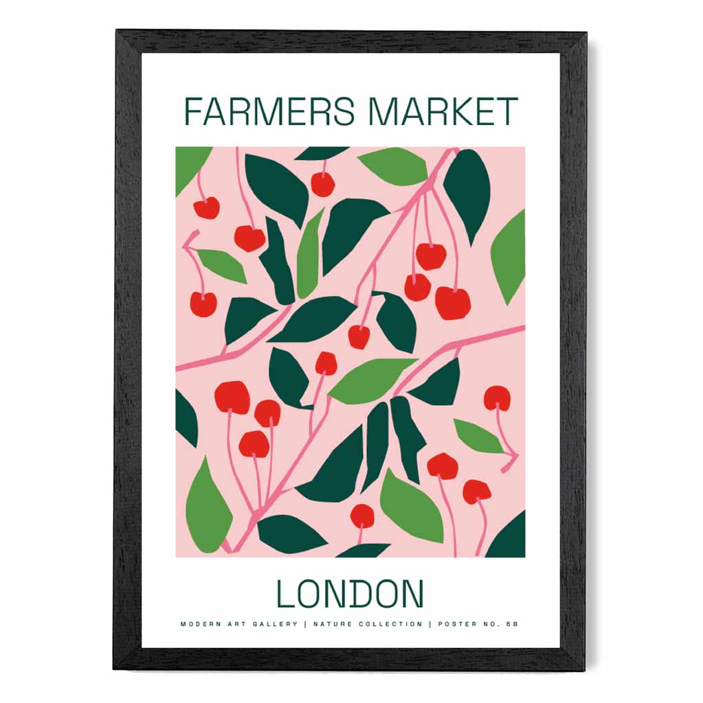 Farmers Market Pink, Green London Cherries  Art Print | Wall Art Plaza