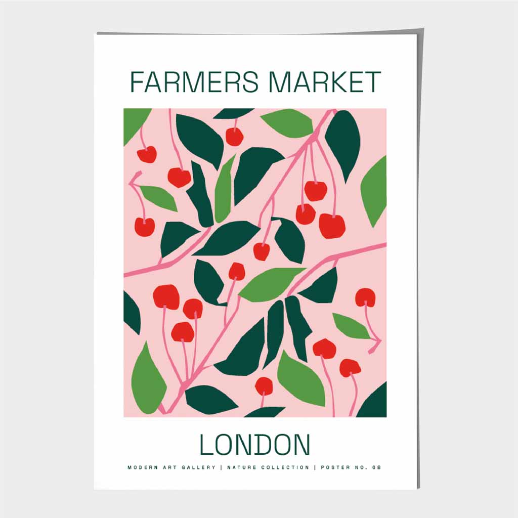 Farmers Market Pink, Green London Cherries  Art Print | Wall Art Plaza