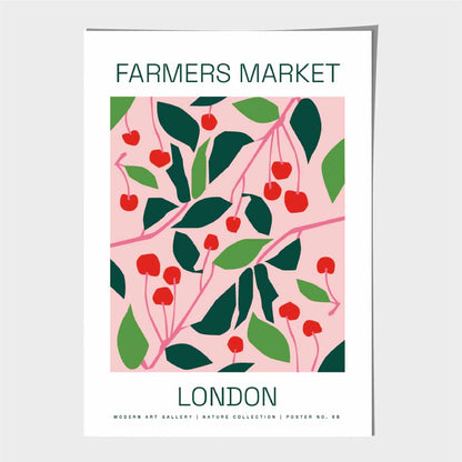 Farmers Market Pink, Green London Cherries  Art Print | Wall Art Plaza