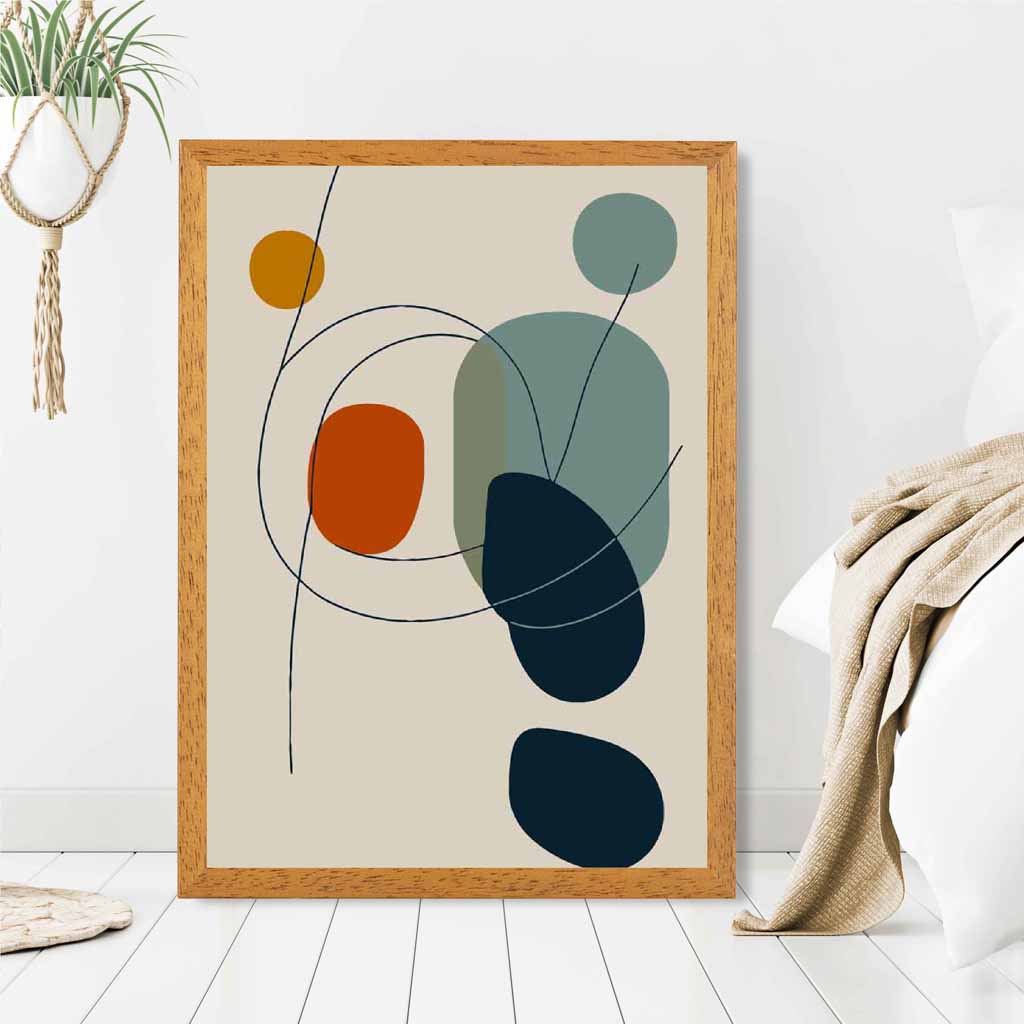 Modern Abstract Beige, Blue Autumn Shapes No 1 Art Print | Wall Art Plaza UK