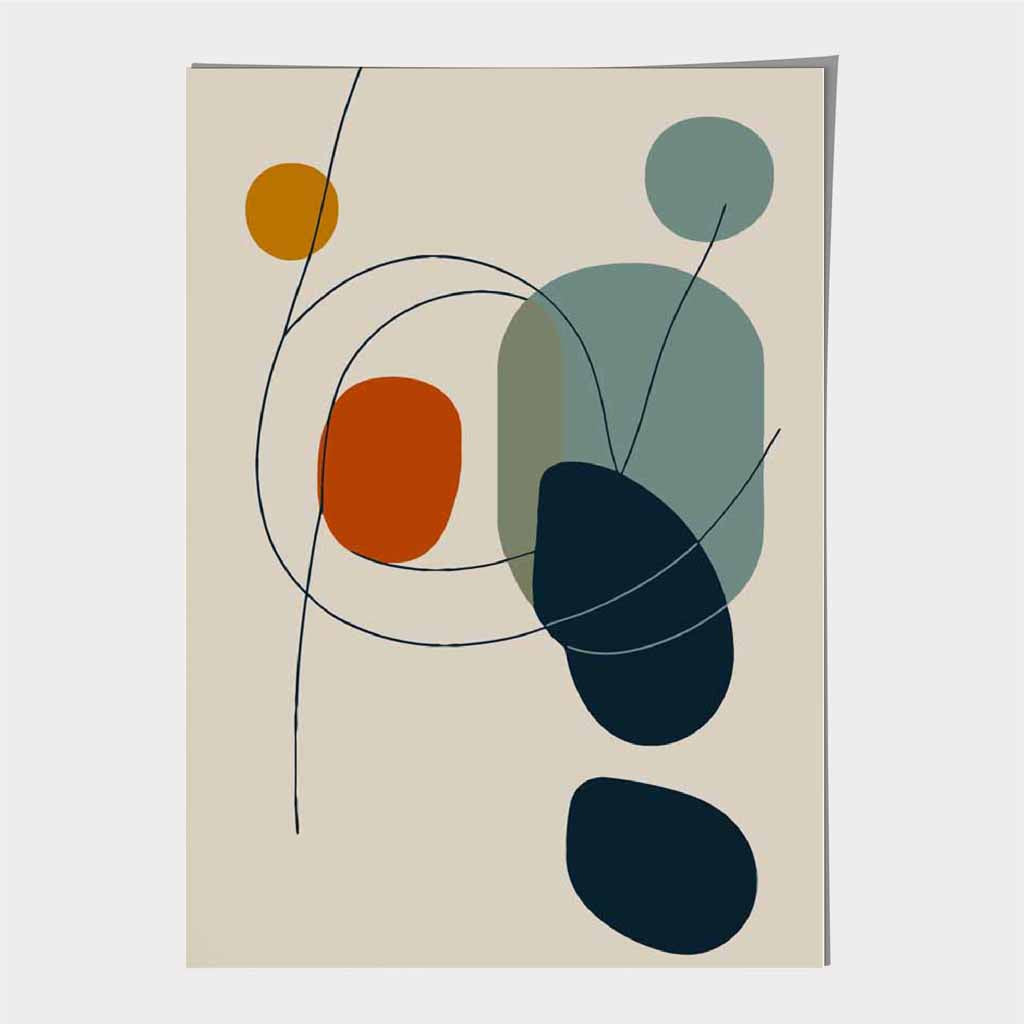 Modern Abstract Beige, Blue Autumn Shapes No 1 Art Print | Wall Art Plaza UK