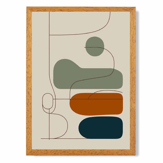 Modern Abstract Beige, Green Autumn Shapes No 3 Art Print | Wall Art Plaza UK