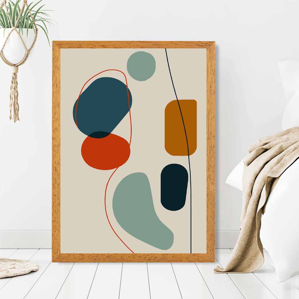 Modern Abstract Beige, Blue Autumn Shapes No 4 Art Print | Wall Art Plaza UK