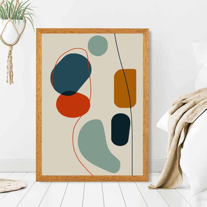 Modern Abstract Beige, Blue Autumn Shapes No 4 Art Print | Wall Art Plaza UK