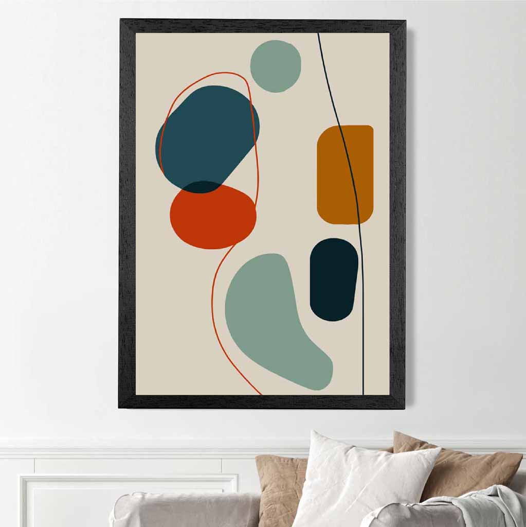 Modern Abstract Beige, Blue Autumn Shapes No 4 Art Print | Wall Art Plaza UK