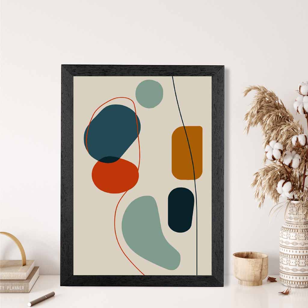 Modern Abstract Beige, Blue Autumn Shapes No 4 Art Print | Wall Art Plaza UK