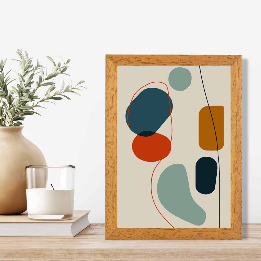 Modern Abstract Beige, Blue Autumn Shapes No 4 Art Print | Wall Art Plaza UK