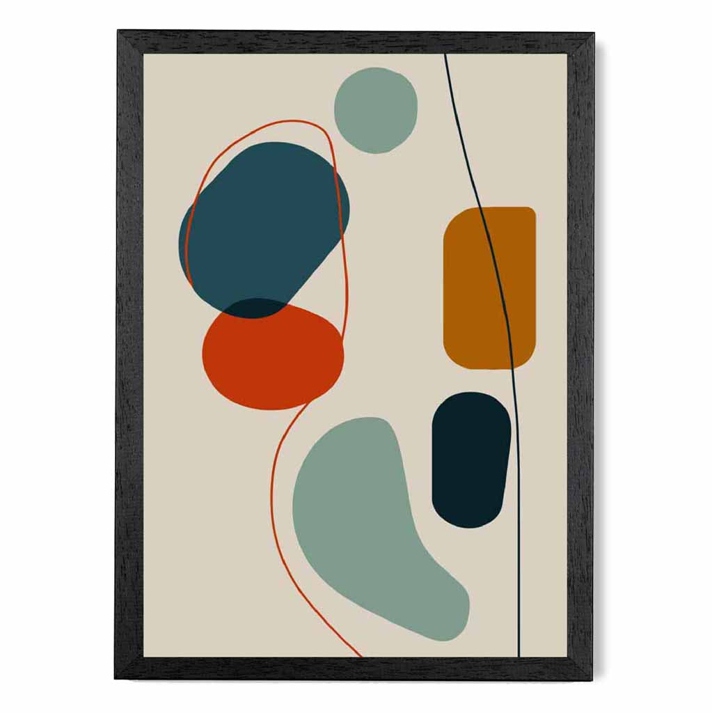 Modern Abstract Beige, Blue Autumn Shapes No 4 Art Print | Wall Art Plaza UK