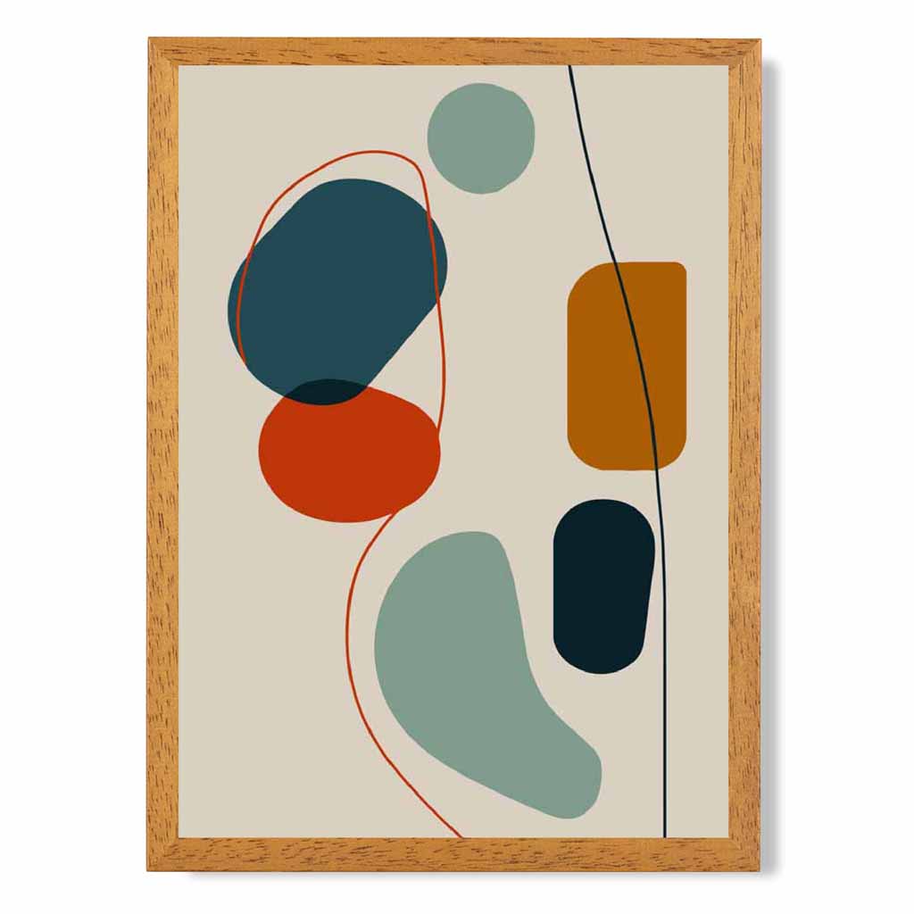 Modern Abstract Beige, Blue Autumn Shapes No 4 Art Print | Wall Art Plaza UK