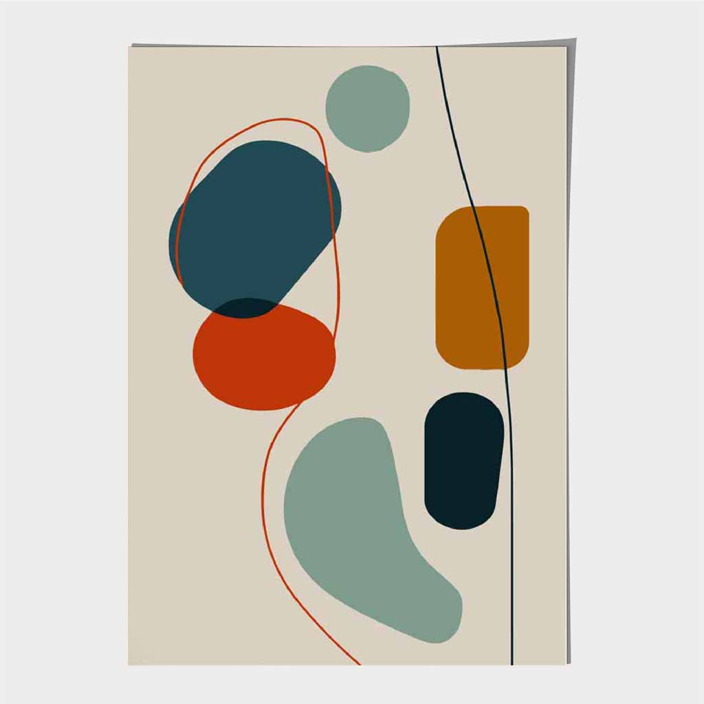 Modern Abstract Beige, Blue Autumn Shapes No 4 Art Print | Wall Art Plaza UK