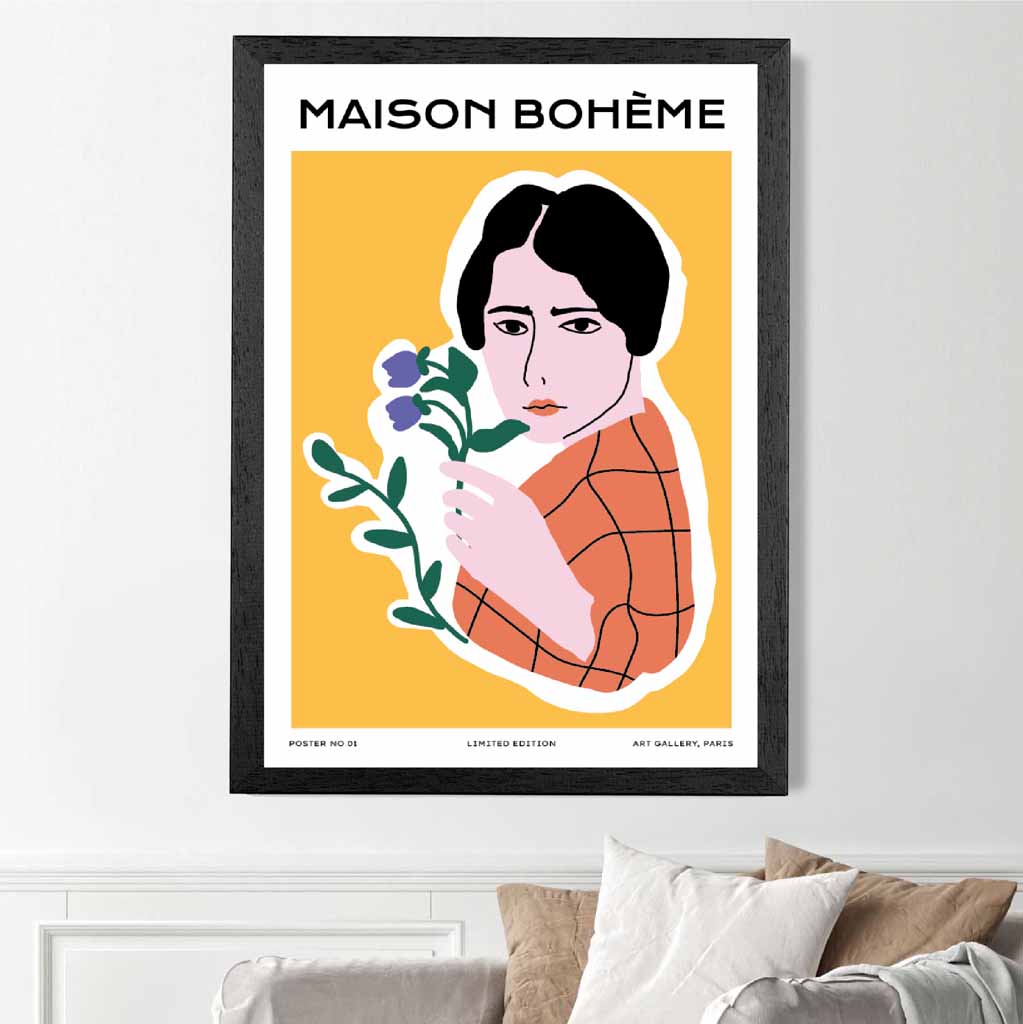 Boho Modern Colourful, Yellow Parisian Florist Art Print | Wall Art Plaza UK