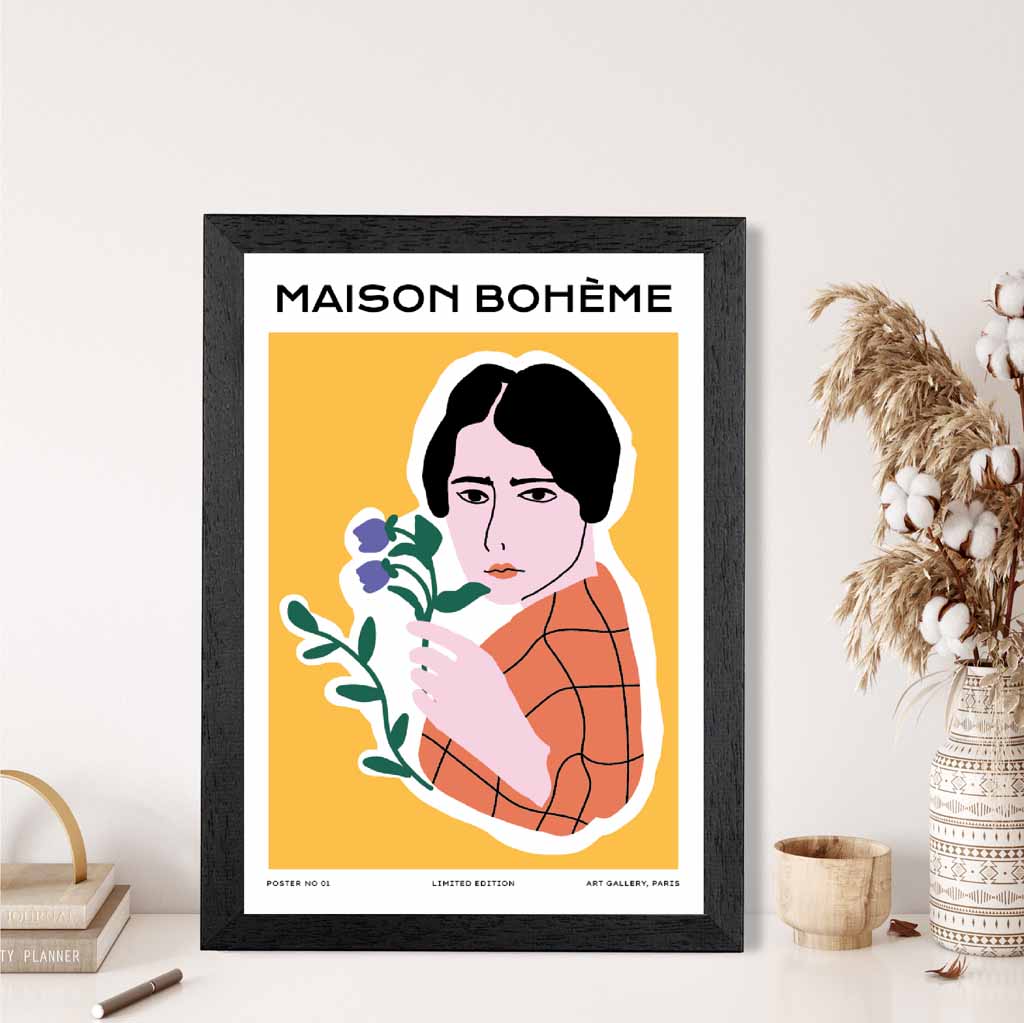 Boho Modern Colourful, Yellow Parisian Florist Art Print | Wall Art Plaza UK