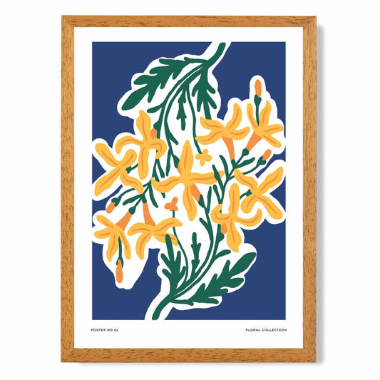 Boho Floral Blue, Yellow Flowers Art Print | Wall Art Plaza UK