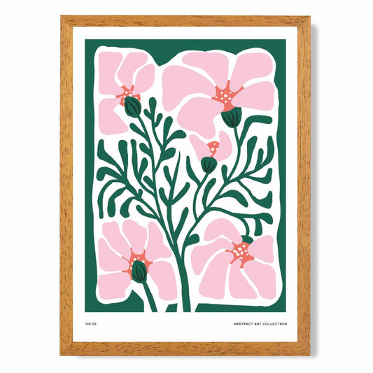 Boho Floral Pink, Green Floral Shapes Art Print | Wall Art Plaza UK