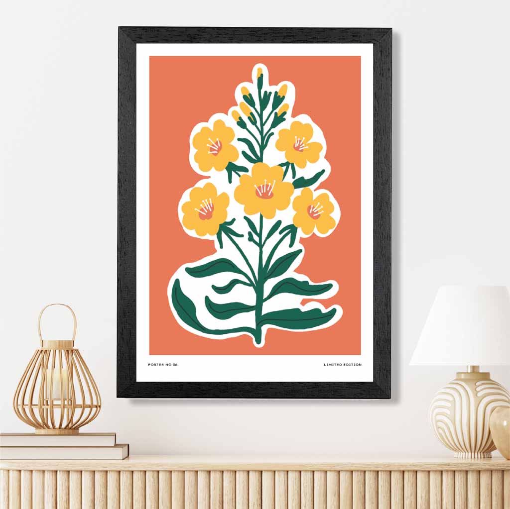 Boho Orange, Yellow Flowers Art Print | Wall Art Plaza UK