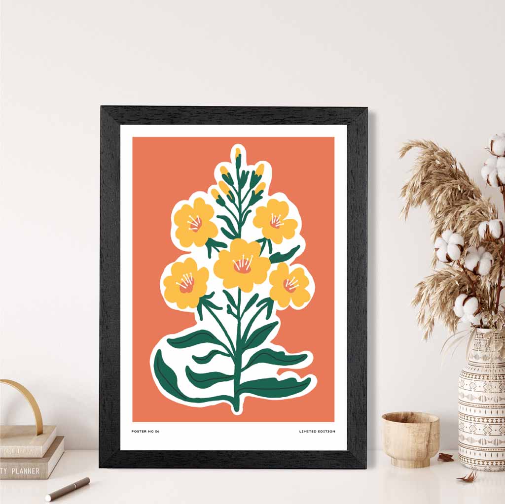 Boho Orange, Yellow Flowers Art Print | Wall Art Plaza UK