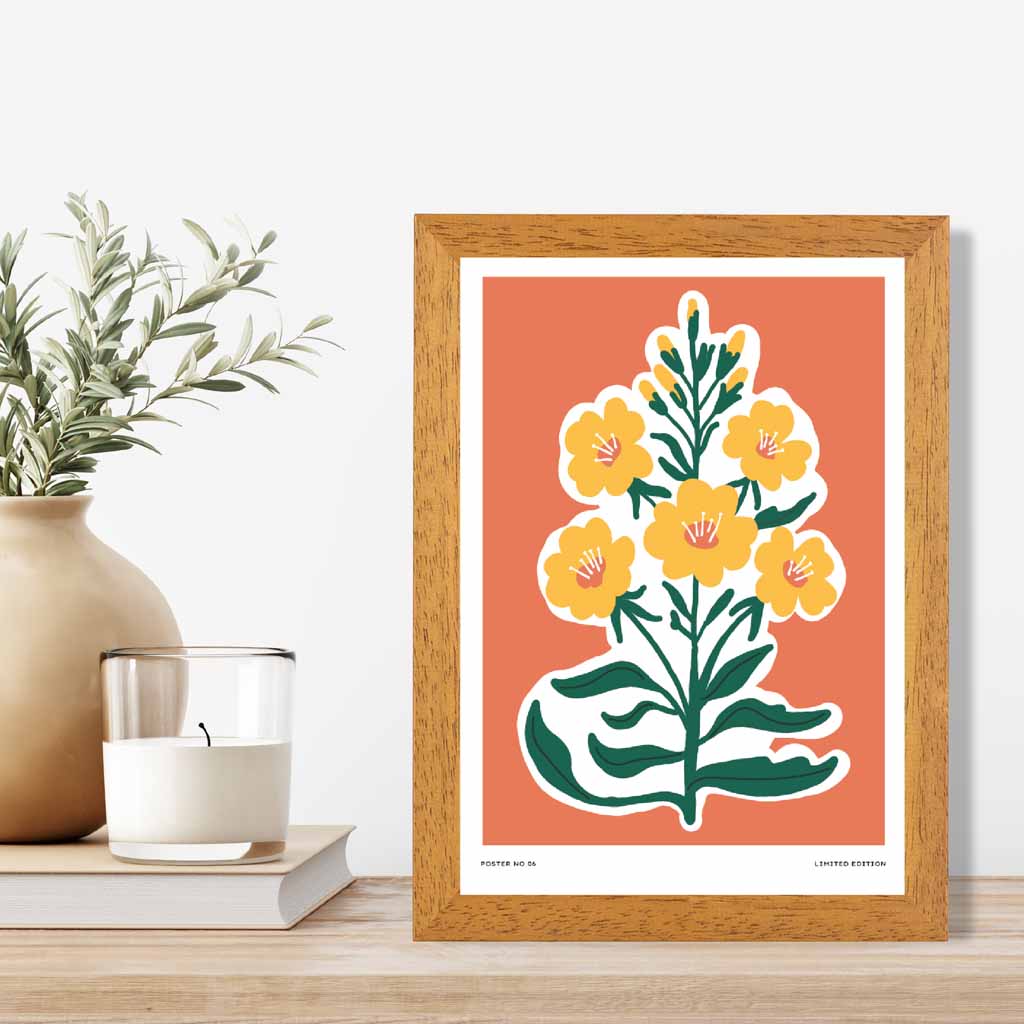 Boho Orange, Yellow Flowers Art Print | Wall Art Plaza UK