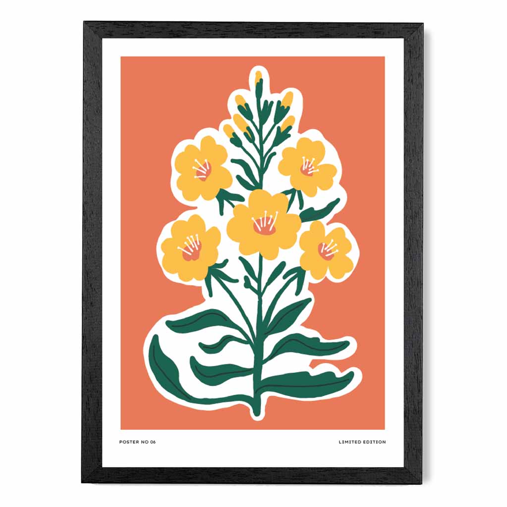 Boho Orange, Yellow Flowers Art Print | Wall Art Plaza UK