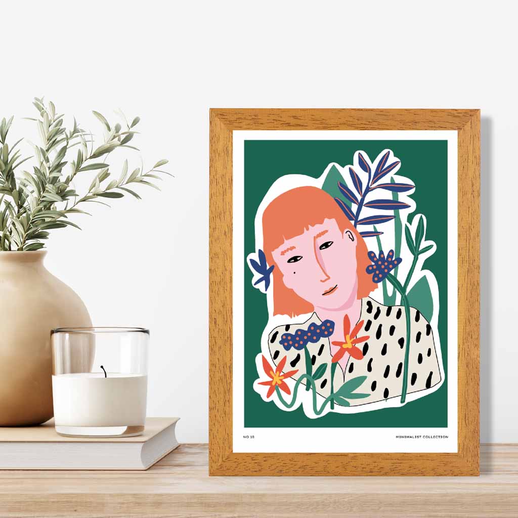 Modern Minimal Green, Colourful Girl in the Garden Art Print | Wall Art Plaza UK