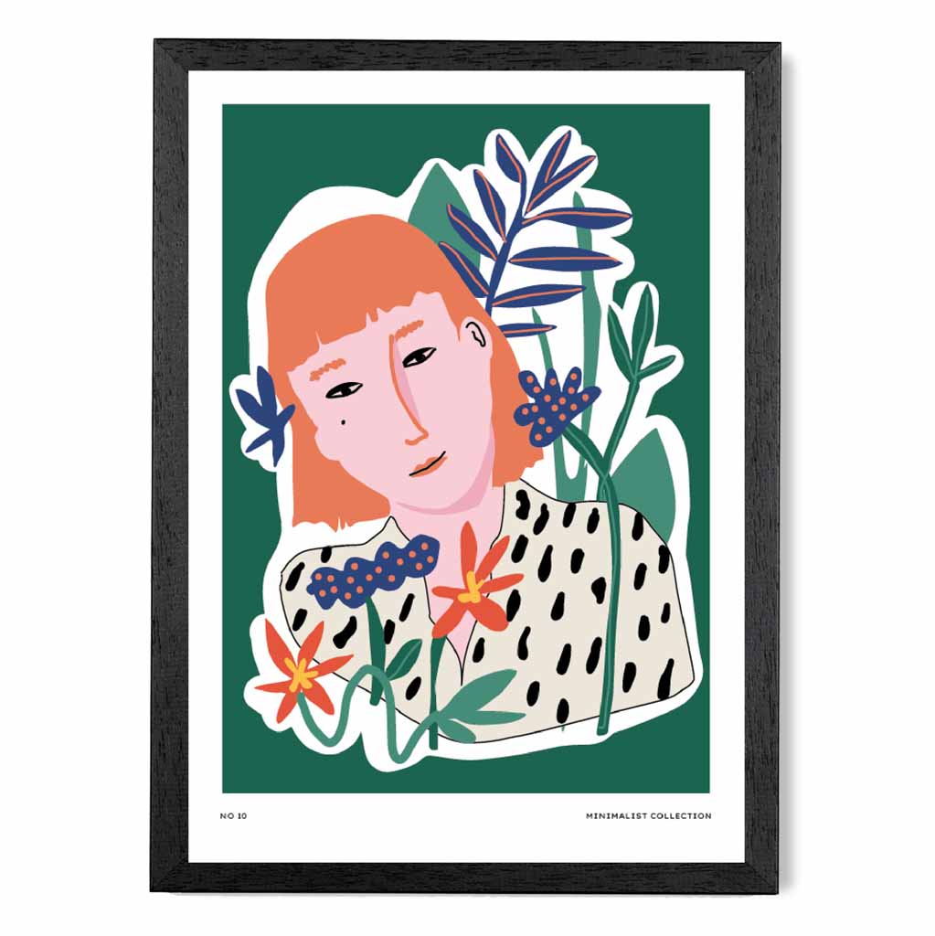 Modern Minimal Green, Colourful Girl in the Garden Art Print | Wall Art Plaza UK