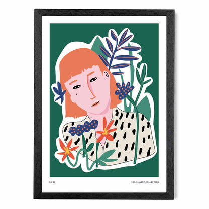 Modern Minimal Green, Colourful Girl in the Garden Art Print | Wall Art Plaza UK