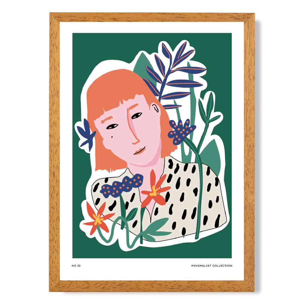 Modern Minimal Green, Colourful Girl in the Garden Art Print | Wall Art Plaza UK