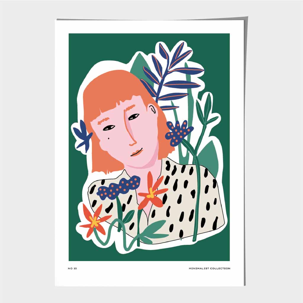 Modern Minimal Green, Colourful Girl in the Garden Art Print | Wall Art Plaza UK