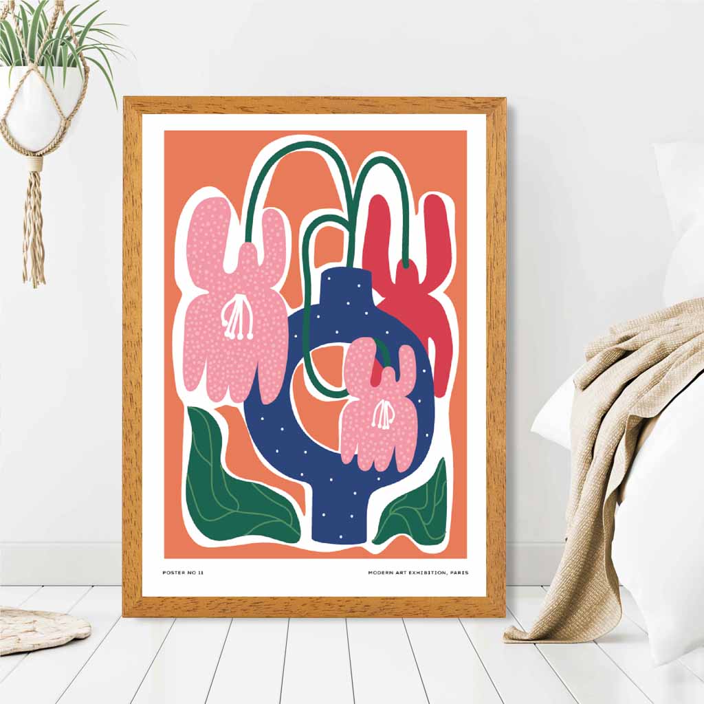 Modern Boho Orange, Pink Flower Exhibition Art Print | Wall Art Plaza UK