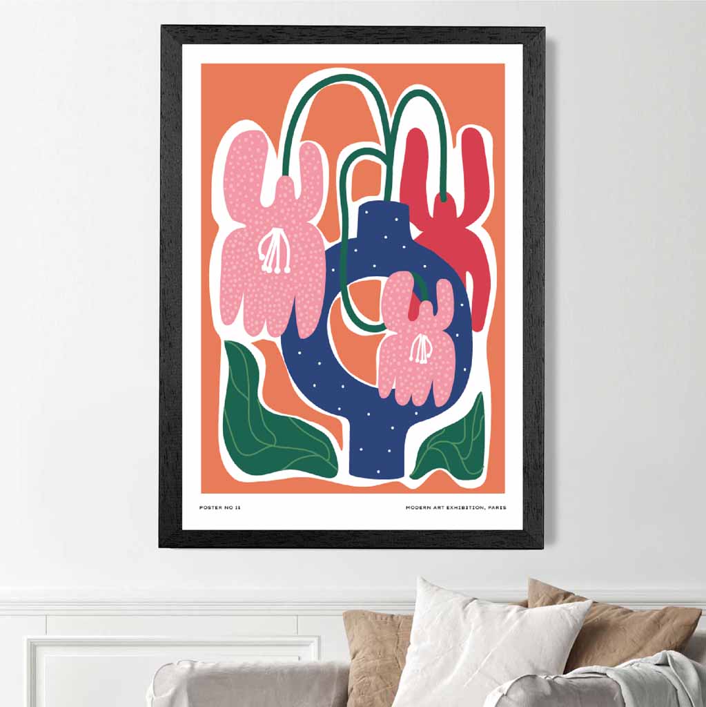 Modern Boho Orange, Pink Flower Exhibition Art Print | Wall Art Plaza UK