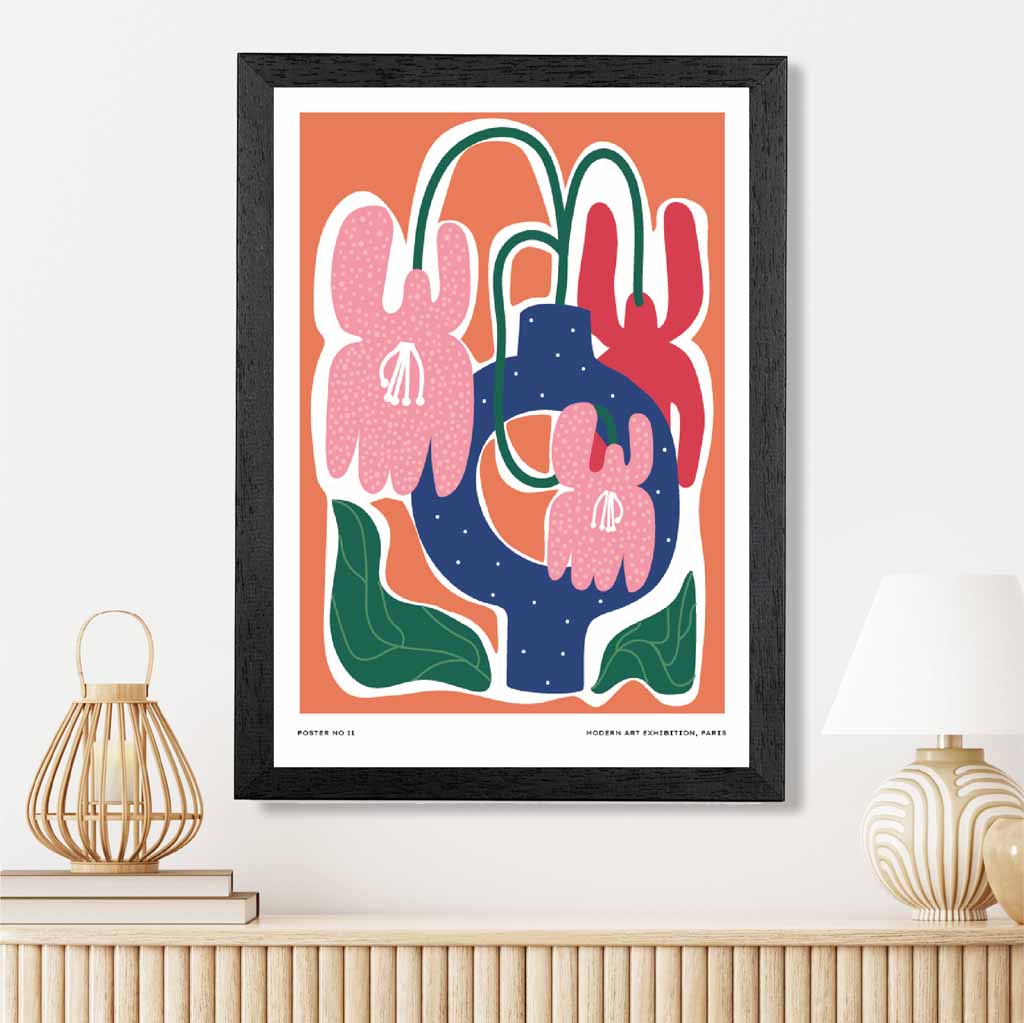 Modern Boho Orange, Pink Flower Exhibition Art Print | Wall Art Plaza UK