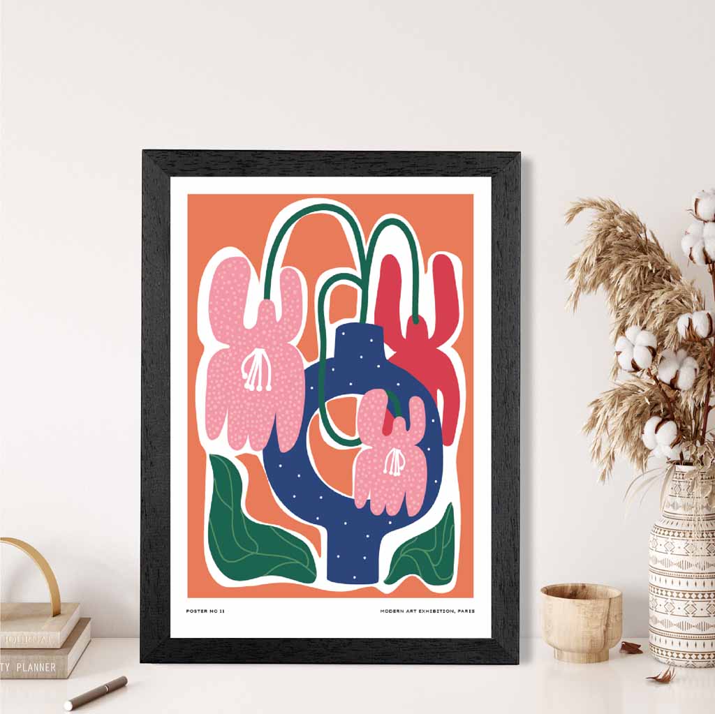 Modern Boho Orange, Pink Flower Exhibition Art Print | Wall Art Plaza UK
