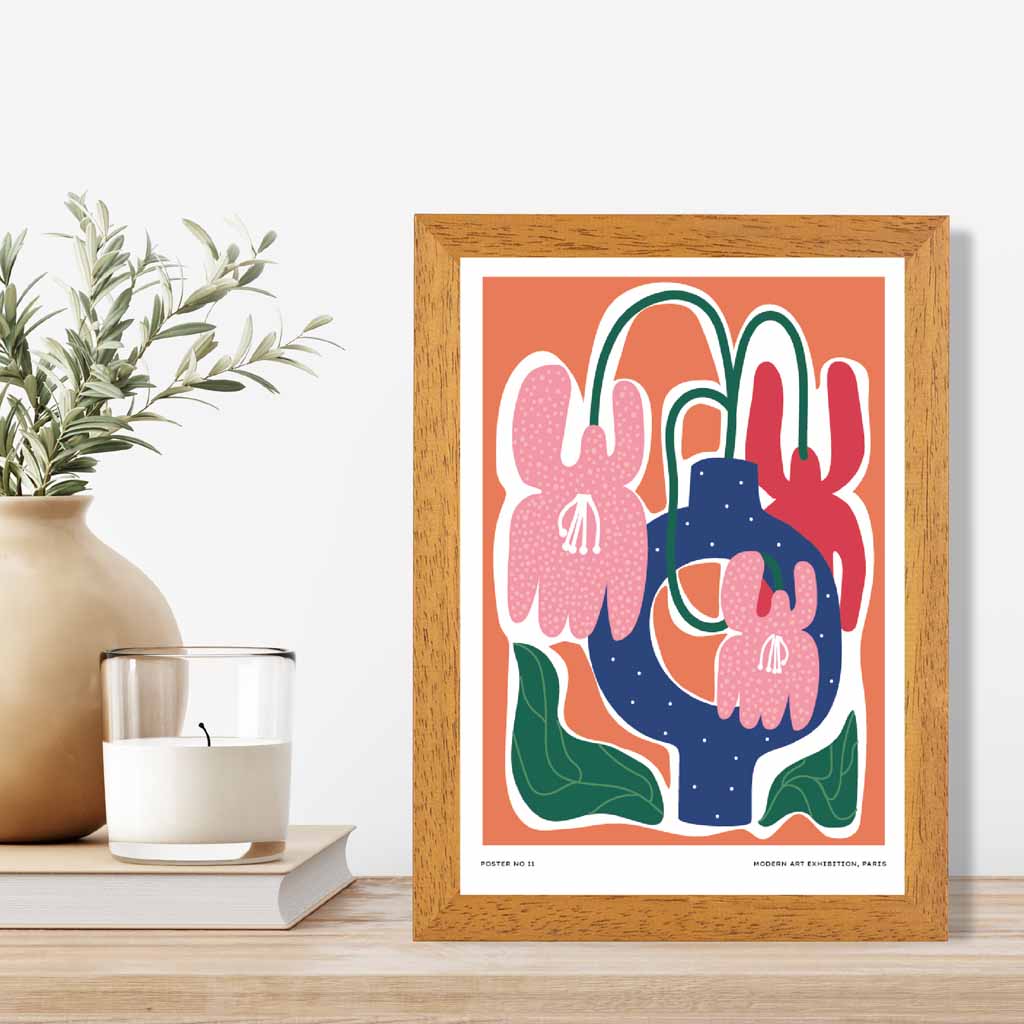 Modern Boho Orange, Pink Flower Exhibition Art Print | Wall Art Plaza UK