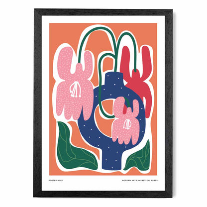 Modern Boho Orange, Pink Flower Exhibition Art Print | Wall Art Plaza UK