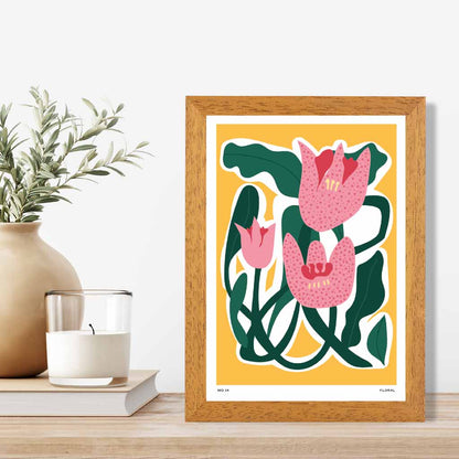 Boho Floral Yellow, Pink Floral Shapes Art Print | Wall Art Plaza UK