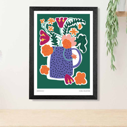 Boho Floral Green, Purple Flower Arrangement Art Print | Wall Art Plaza UK