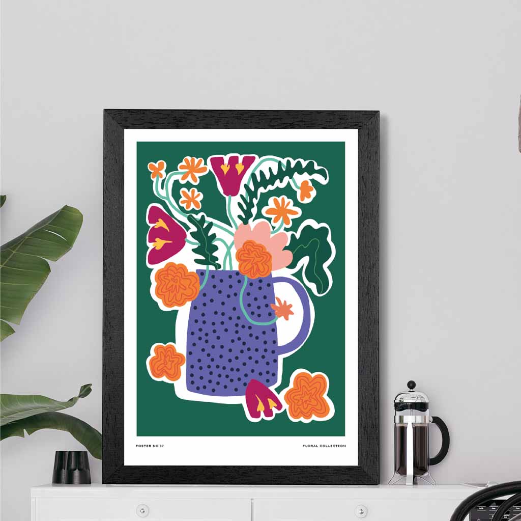 Boho Floral Green, Purple Flower Arrangement Art Print | Wall Art Plaza UK