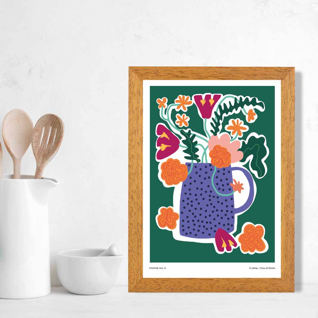 Boho Floral Green, Purple Flower Arrangement Art Print | Wall Art Plaza UK