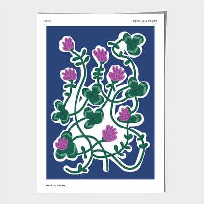 Boho Floral Blue, Purple Clover Art Print | Wall Art Plaza UK