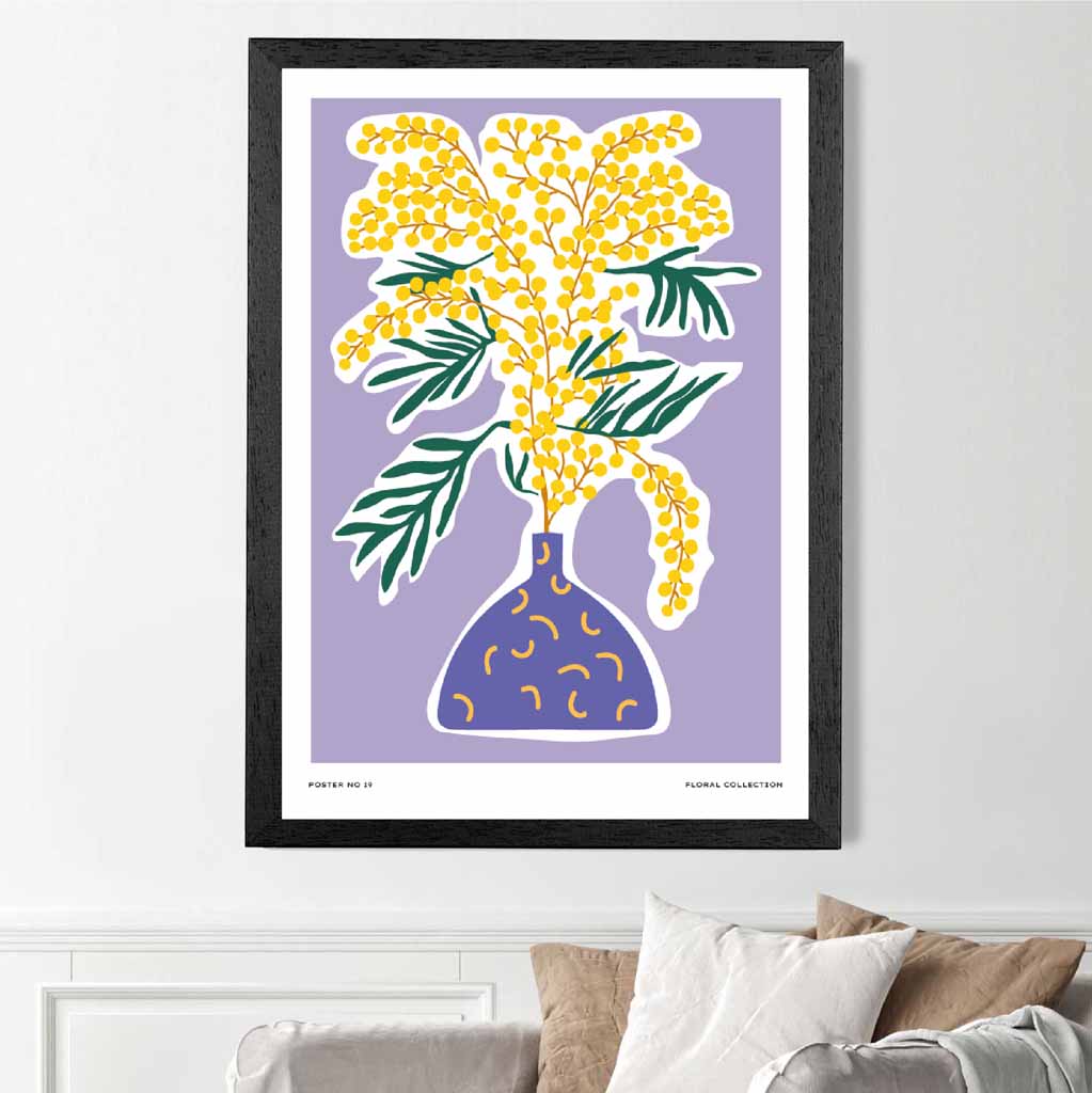 Modern Floral Purple, Yellow Flowers and Vase Art Print | Wall Art Plaza UK