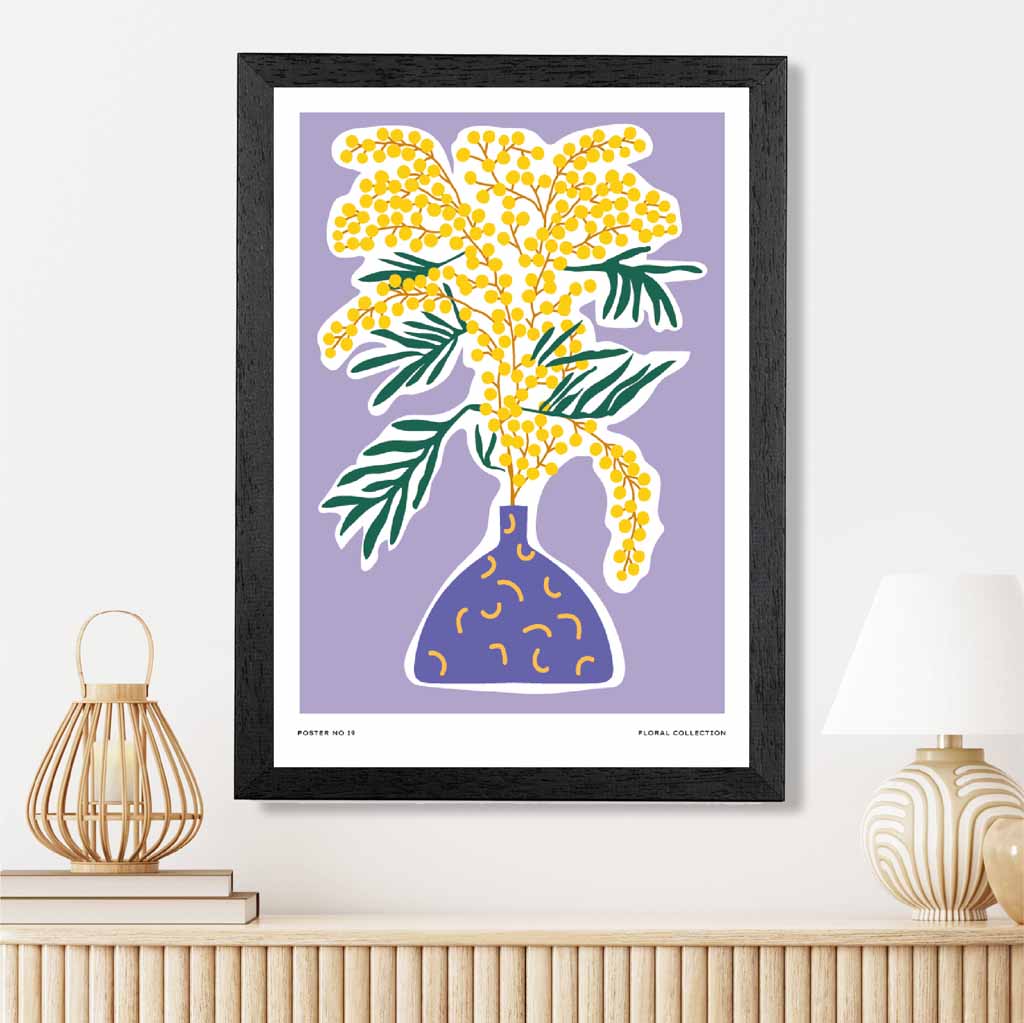 Modern Floral Purple, Yellow Flowers and Vase Art Print | Wall Art Plaza UK